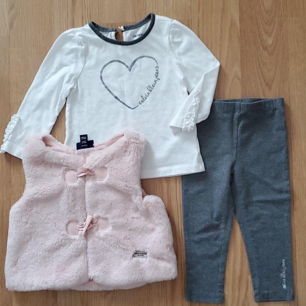 Calvin Klein Girls' 3 Pieces Vest Pants Set